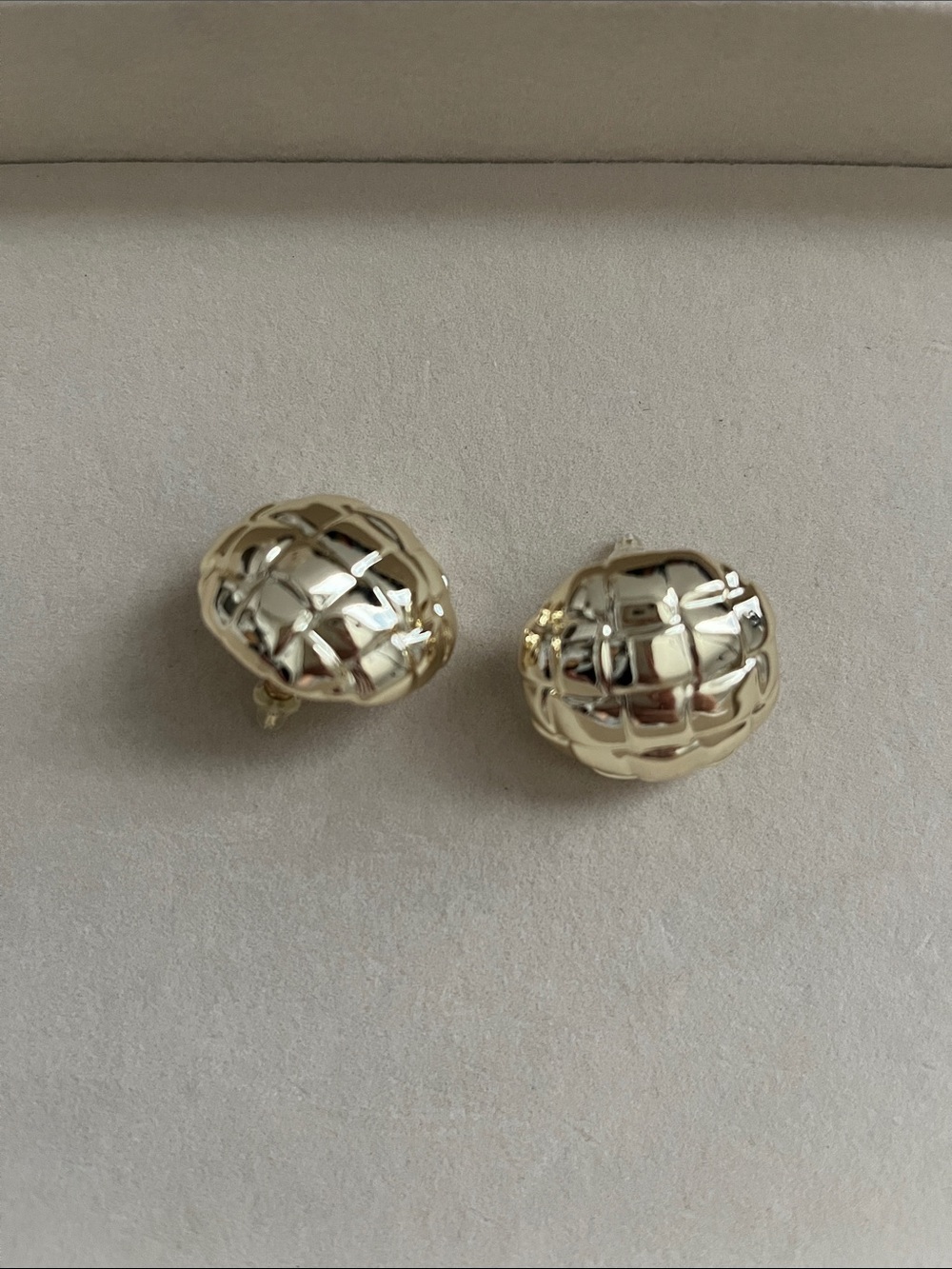Gold Dome Quilted-Pattern Button Earrings